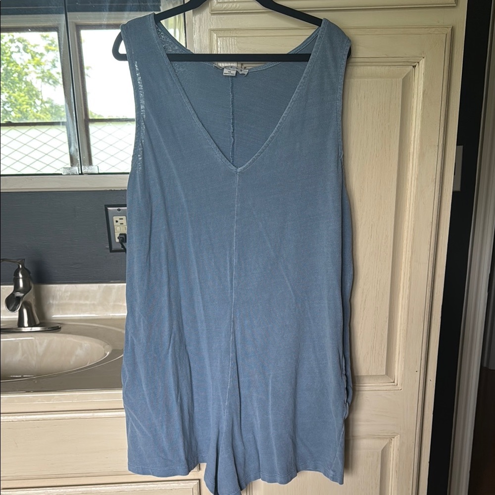 Blue Sleeveless V-Neck Romper